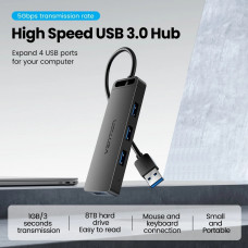 Хаб USB 3.0 -> 4xUSB 3.0, 1.0м, з живленням Micro-USB,чорний Vention