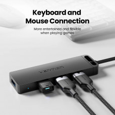 Хаб USB 3.0 -> 4xUSB 3.0, 1.0м, з живленням Micro-USB,чорний Vention