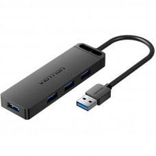 Хаб USB 3.0 -> 4xUSB 3.0, 1.0м, з живленням Micro-USB,чорний Vention