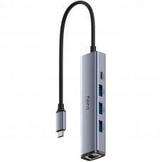 Хаб USB 3.0 Type-C -> 3хUSB-A, 1хUSB-C (5 Гбіт/с), 1xGigabit Ethernet port, алюмінієвий корпус, Cudy