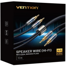 HiFi Audio Speaker Cable 10.0м,Banana 2xM/M,4N OFC Silver, Gold-Plated,TPE + обплетення,Vention