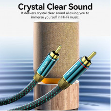 Кабель AUX Audio HiFi 2RCAx2 M/M 5.0м, OFC Silver, Zinc alloy, зелений, Vention