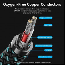 Кабель AUX Audio HiFi 2RCAx2 M/M 5.0м, OFC Silver, Zinc alloy, зелений, Vention