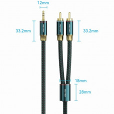 Кабель AUX Audio HiFi TRS 3.5мм - RCAx2 M/M 1.0м, OFC Silver, Cotton braided, зелений, Vention