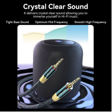 Кабель AUX Audio TRS M/M, 0.5м, Silver-plated, Zinc alloy, обплетення, зелений, Vention