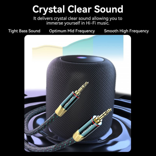 Кабель AUX Audio TRS M/M, 0.5м, Silver-plated, Zinc alloy, обплетення, зелений, Vention