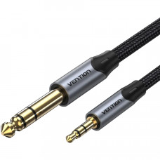 Кабель AUX Audio TRS M-M 3.5мм-6,35мм, 1.5м, сірий, Aluminum Alloy, Vention