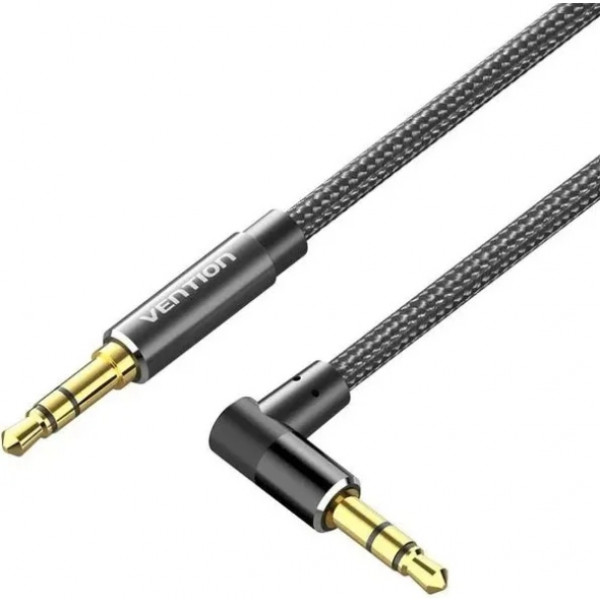 Кабель AUX Audio TRS M/M, кут 90°, 2.0м, Nylon Braided, чорний, Vention