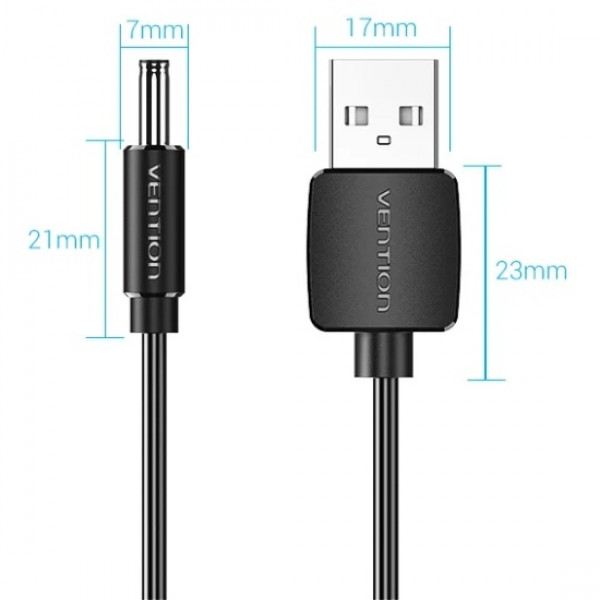 Кабель живлення USB AM - 3.5mm DC Power PVC 5V 2A, Black 1.5м Vention