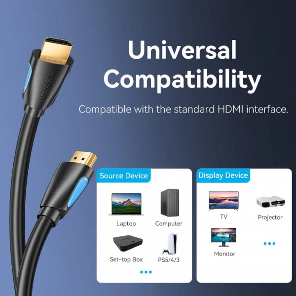Кабель HDMI M - M, 1.5м, V2.0, 4K 60Гц, Gold-Plated, PVC Vention