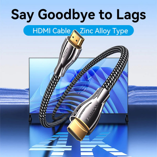 Кабель HDMI M - M, 12.0м, V2.0, 4K 60Гц, обплетення, Zinc Alloy Type чорний Vention