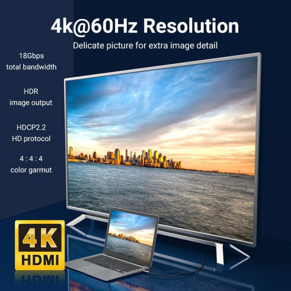 Кабель HDMI M - M, 50.0 м, V2.0, Optical 4K 60Гц 18Gbps Dolby 7.1 PVC Black Zinc Alloy Vention