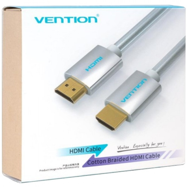 Кабель HDMI M - M, 8.0м, V2.0, 4K 60Гц, обплетення, Silver Metal Type Vention
