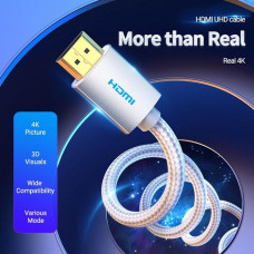 Кабель HDMI M - M, 8.0м, V2.0, 4K 60Гц, обплетення, Silver Metal Type Vention
