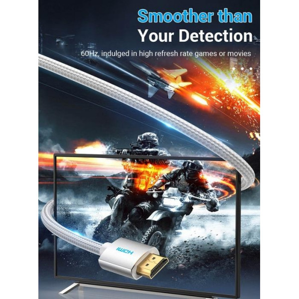 Кабель HDMI M - M, 8.0м, V2.0, 4K 60Гц, обплетення, Silver Metal Type Vention