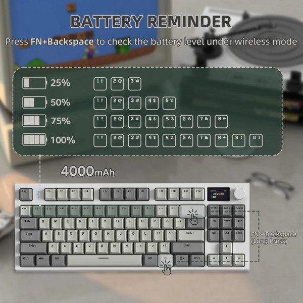 Клавіатура ігрова механічна Attack Shark K86 87кл.RGB,Wireless, Business Gray