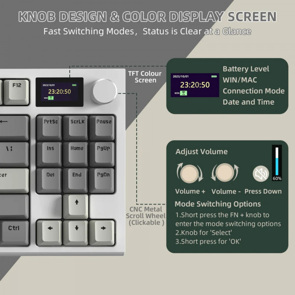 Клавіатура ігрова механічна Attack Shark K86 87кл.RGB,Wireless, Business Gray