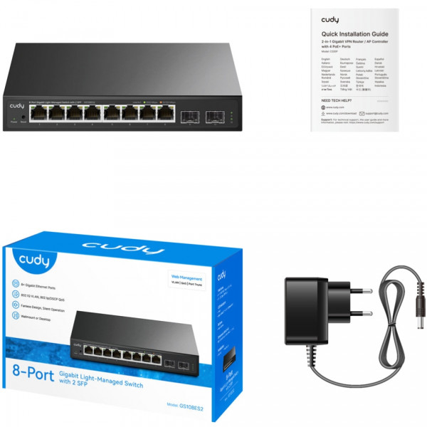 Комутатор Cudy GS108ES2, 8 портовий Gigabit Light-Managet with 2SFP Switch