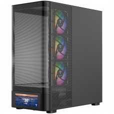 Корпус Modecom VOLCANO AQ500 ARGB MIDI FRONT LCD 6,2”, 4x120mm fans BLACK без БЖ ATX