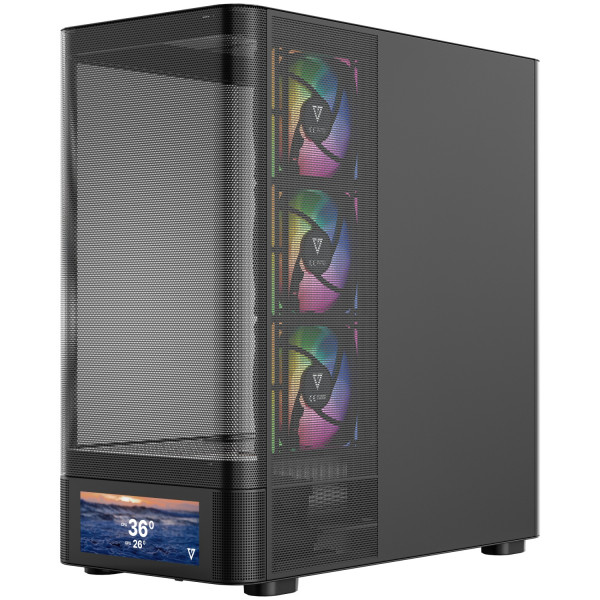 Корпус Modecom VOLCANO AQ500 ARGB MIDI FRONT LCD 6,2”, 4x120mm fans BLACK без БЖ ATX