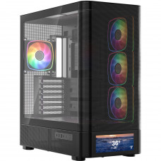 Корпус Modecom VOLCANO AQ500 ARGB MIDI FRONT LCD 6,2”, 4x120mm fans BLACK без БЖ ATX