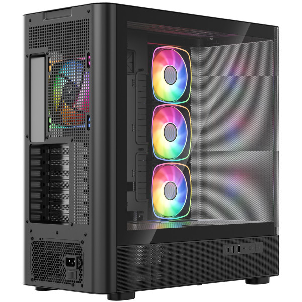 Корпус Modecom VOLCANO AQ500 ARGB MIDI FRONT LCD 6,2”, 4x120mm fans BLACK без БЖ ATX