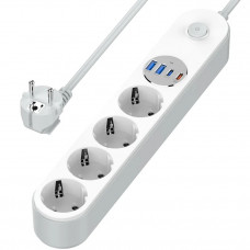 Мережевий фільтр-подовжувач СolorWay 4 розетки/4USB (Type-C 2PD20W + 2USB QC3.0) (20W) White 2M