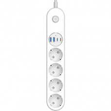 Мережевий фільтр-подовжувач СolorWay 4 розетки/4USB (Type-C 2PD20W + 2USB QC3.0) (20W) White 2M