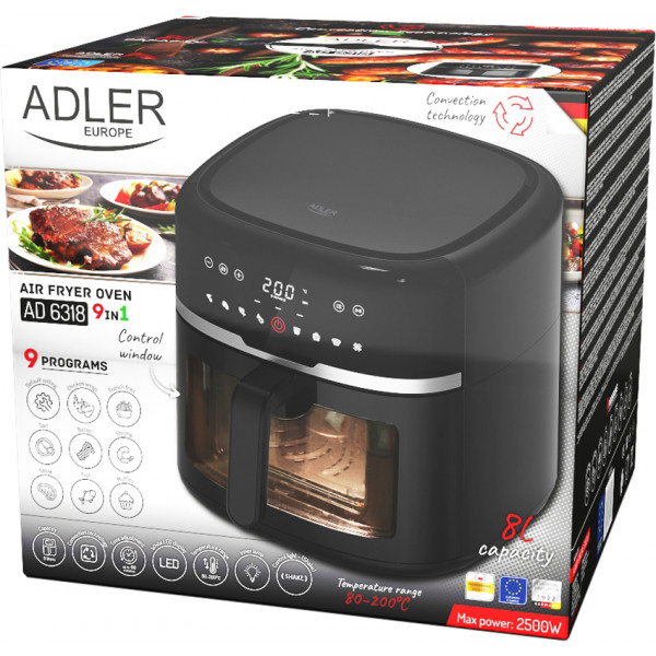 Мультипіч Adler AD 6318 2500Вт/чаша 8л/програм:9/сенсорне керування/таймер/чорна