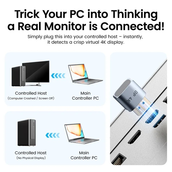 Перехідник - емулятор DisplayPort M 4K 17Гц, Aluminium alloy, голубий, Vention