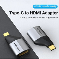 Перехідник USB 3.1 Type-C -> HDMI 2.0 (F), 4K 60Hz Aluminum alloy, Vention сірий