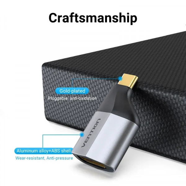 Перехідник USB 3.1 Type-C -> HDMI 2.0 (F), 4K 60Hz Aluminum alloy, Vention сірий