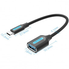 Перехідник USB 3.1 Type-C -> USB AF (OTG), 0.15 m PVC Vention чорний
