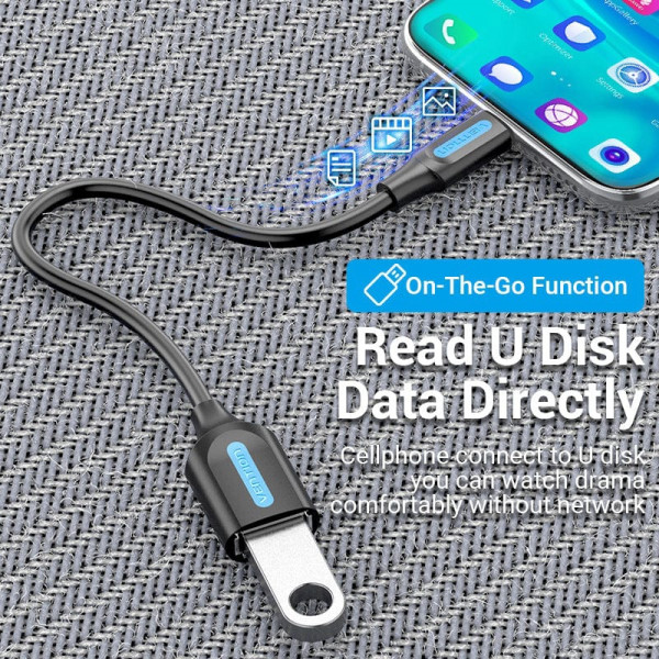 Перехідник USB 3.1 Type-C -> USB AF (OTG), 0.15 m PVC Vention чорний