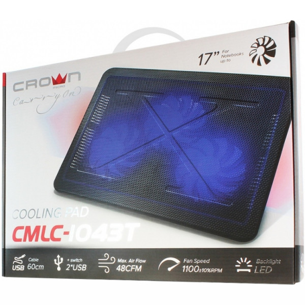 Підставка з вентилятором для ноутбука Crown CMLC-1043T Blue