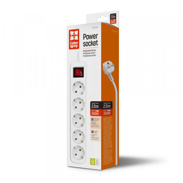 Power filtr 2.0м СolorWay 5 розеток, білий