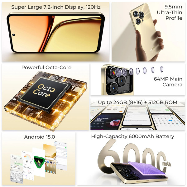 Смартфон Oukitel C69 7.2" HD+ /8GB/512GB/ T606 /6000mAh/ 64+8Мп/ NFC Gold