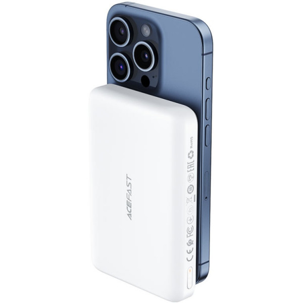 УМБ Acefast Magnetic Wireless 10000mAh 20W PD,QC 3.0, QI 15W, ультра тонкий, M26 White
