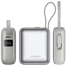 УМБ Choetech 10000mAh 35W PD3.0 USB-C In/Out, LED Display, with buid-in type-C cabel сіра