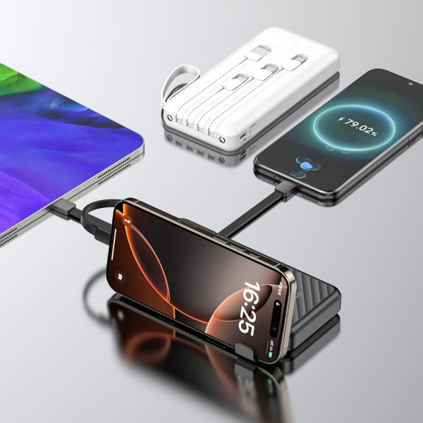 УМБ Dudao 10000mAh K11 10W USB-A,USB-C,microUSB, with USB-A/USB-C/Lightning/MicroUSB cables White