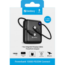 УМБ Sandberg 10000mAh 20W PD,QC3.0, USB-C In/Out, with 2 cables USB-C