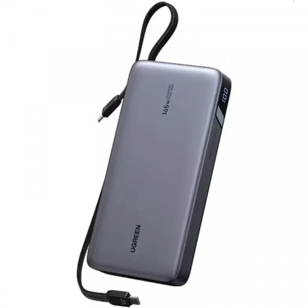 УМБ Ugreen 25000mAh 165W PD3.1/QC, USB-A,USB-С IN/OUT, with built in 2xUSB-C cables (PB552) Gray
