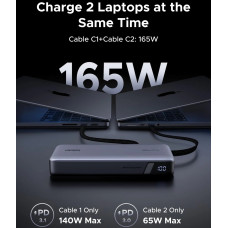 УМБ Ugreen 25000mAh 165W PD3.1/QC, USB-A,USB-С IN/OUT, with built in 2xUSB-C cables (PB552) Gray