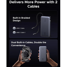 УМБ Ugreen 25000mAh 165W PD3.1/QC, USB-A,USB-С IN/OUT, with built in 2xUSB-C cables (PB552) Gray
