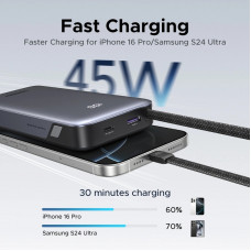 УМБ Ugreen 25000mAh 45W PD/QC, USB-A,USB-С IN/OUT, with built in USB-C cable (PB536) Gray