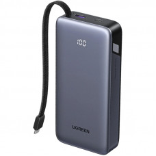 УМБ Ugreen 25000mAh 45W PD/QC, USB-A,USB-С IN/OUT, with built in USB-C cable (PB536) Gray
