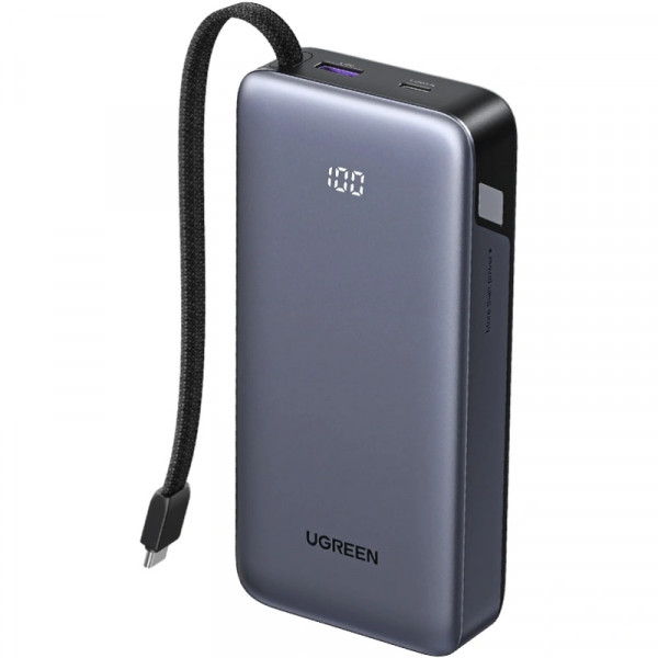 УМБ Ugreen 25000mAh 45W PD/QC, USB-A,USB-С IN/OUT, with built in USB-C cable (PB536) Gray