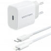 Зарядний пристрій 1xUSB-C 20W + USB-C to Lightning cable М-М White Vention