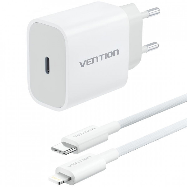 Зарядний пристрій 1xUSB-C 20W + USB-C to Lightning cable М-М White Vention