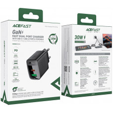 Зарядний пристрій 2xUSB 30W (USB-C+USB-A) Gan A98 Black Acefast